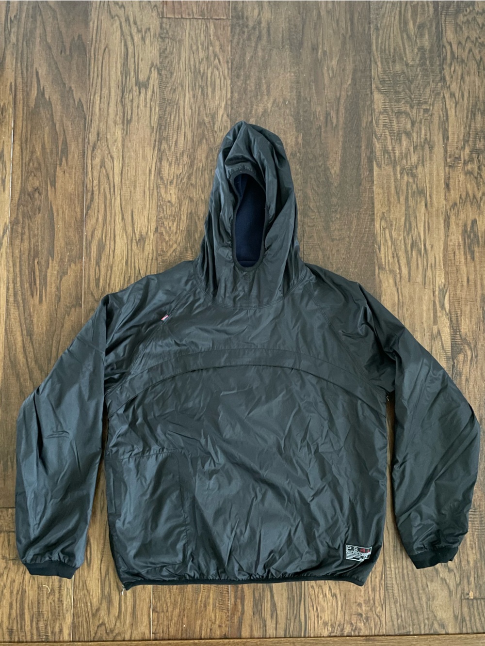 Ralph Lauren P.S. R.L. Black Hooded Jacket with Red Logo Patch Size Large